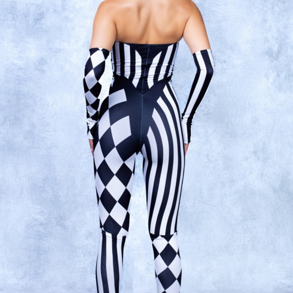 NW|OT🔥 The Dark Clown Strapless Romper – Bold Harlequin Festival Outfit 🃏Sz S - Picture 3 of 4